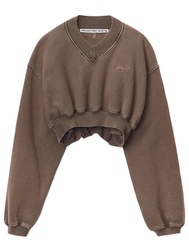 V-NECK CROPPED PULLOVER WITH LOGO EMBROIDERY