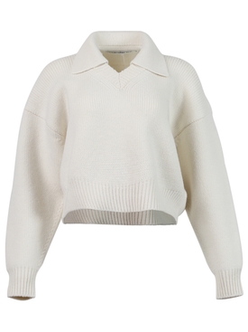 wool collared v-neck pullover Ivory