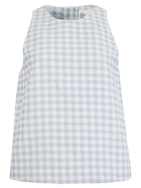 Gingham Print Trapeze Sleeveless Top Blue and White