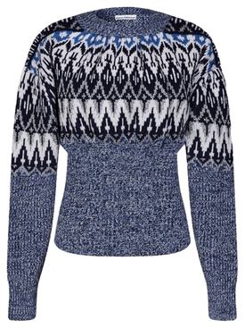 intarsia knit pullover sweater Nordic blue