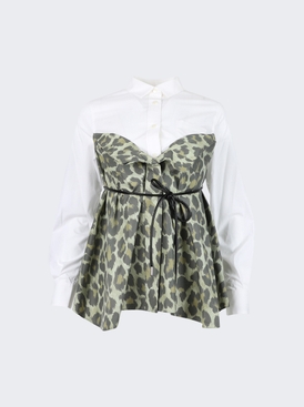 Leopard Print Belted Hybrid Shirt in Khaki