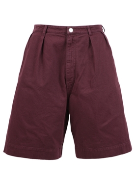Wide denim shorts with double pleats Burgundy