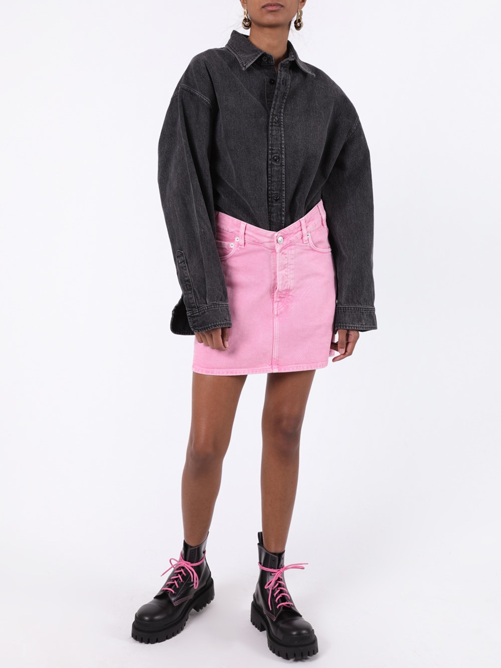 Denim V Waist Mini Skirt Pink | The Webster