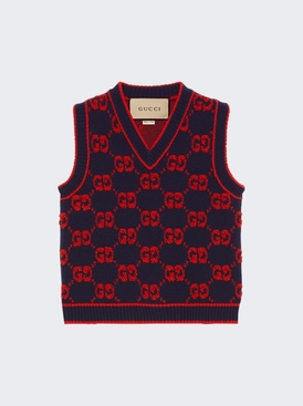 GG Wool Bouclé Jacquard Vest Blue and Red