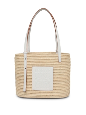 SMALL LEATHER TRIM SQUARE BASKET BAG Natural and White