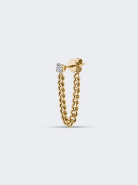 18K Yellow Gold Single Cuban Link Loop Earring With Round Dia Stud