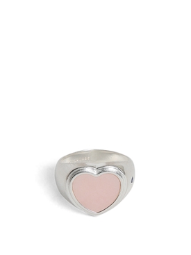 Pink Opal Heart Signet Ring Sterling Silver