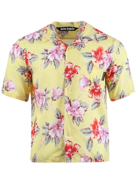 Hibiscus bowling shirt Yellow Pink and Red