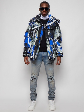 SPLATTER 3/4 DOWN PUFFER JACKET Blue and Black secondary image