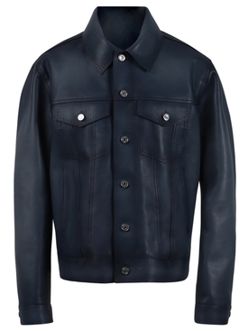 CLASSIC BUTTONED LEATHER JACKET Shaded Grey Blue
