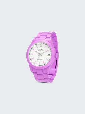 ROLEX DATEJUST SMOOTH CERAMIC CCOATED WHITE DIAL OYSTER BRACELET Grape Purple Hour Markers
