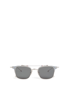 X Thom Browne Square Thin Frame Sunglasses Grey and Silver