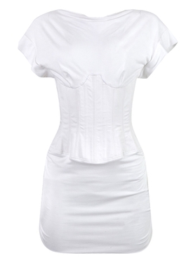Rolled Sleeve Dress with Boning Detail White secondary image